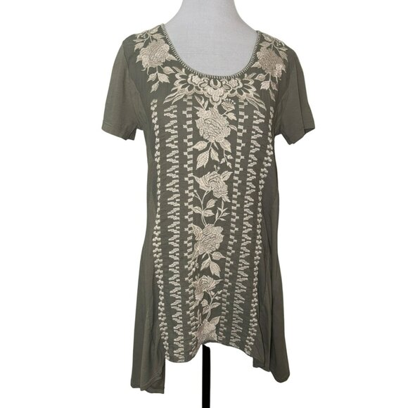 NWT Johnny Was Letty Olive Green Embroidered Woven Tunic Top Size XS - Picture 1 of 10